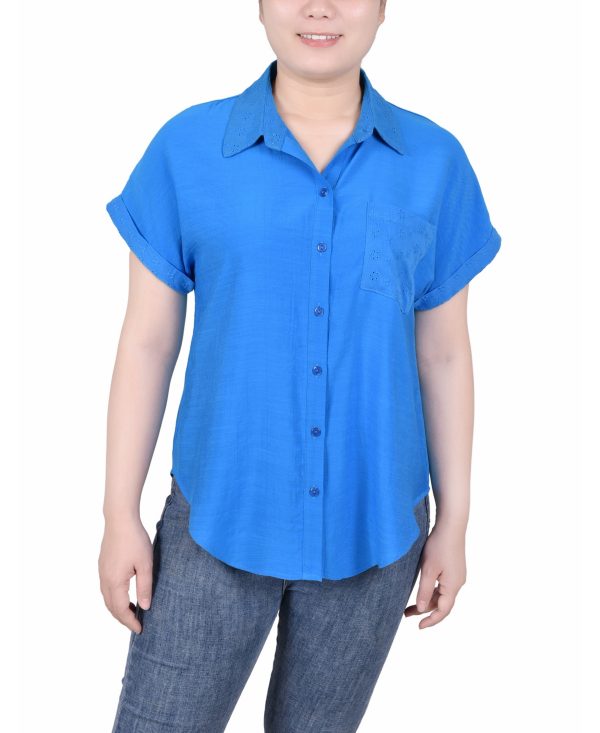 Ny Collection Women's Short Extended Sleeve Blouse - Blue