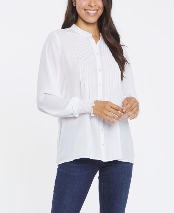 Nydj Women's Pleated Front Peasant Blouse - Optic White