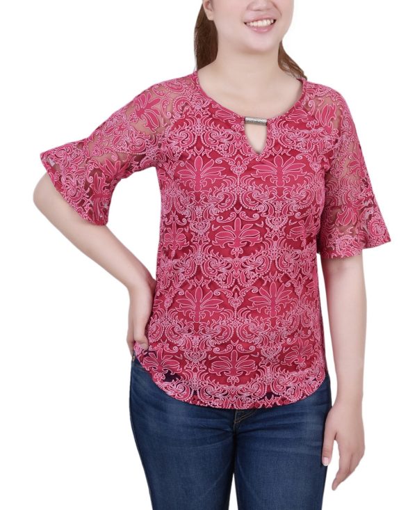 Petite Short Bell Sleeve Lace Blouse - Jazzy Starthrone