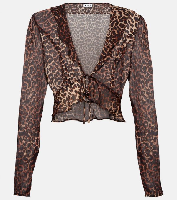 Rixo Neelu leopard-print crêpe blouse