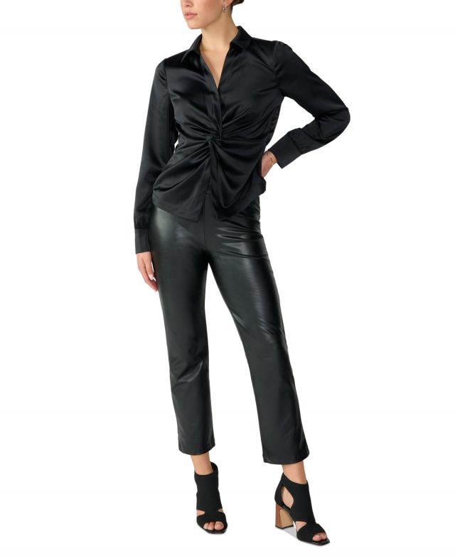 Sanctuary Women's Twisted Satin V-Neck Blouse - Black