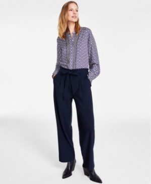 Tommy Hilfiger Womens Printed Blouse Belted Pants