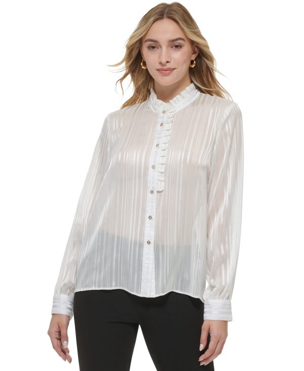 Tommy Hilfiger Women's Ruffle-Trim Shimmer Blouse - Ivory