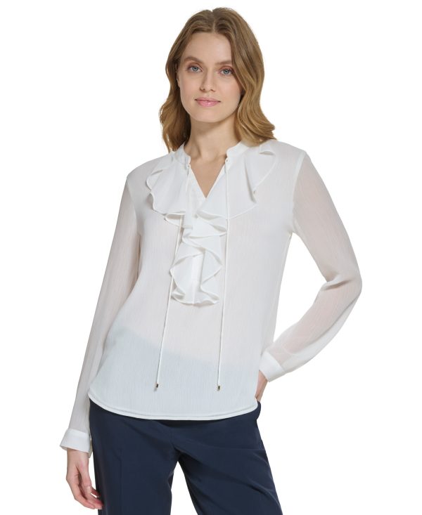 Tommy Hilfiger Women's Ruffled Tie-Neck Blouse - Ivory