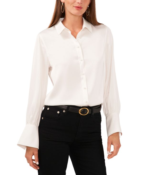 Vince Camuto Women's Open Cuff Bishop Sleeve Blouse - New Ivory