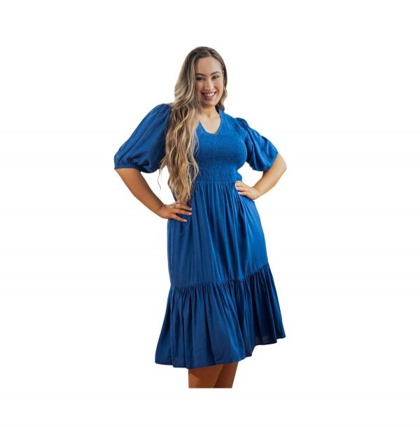 Women's Blouse Sleeve Smocked Mia Midi Dress - Cobalt