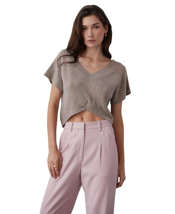 Women's Emma Cashmere Blend-Softened Sweater Top - Light/pastel brown + taupe