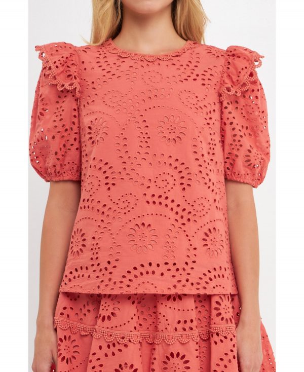 Women's Lace Puff sleeve blouse - Dusty rose