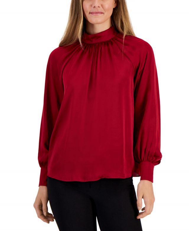 Anne Klein Women's Mock-Neck Raglan-Sleeve Blouse - Titian Red