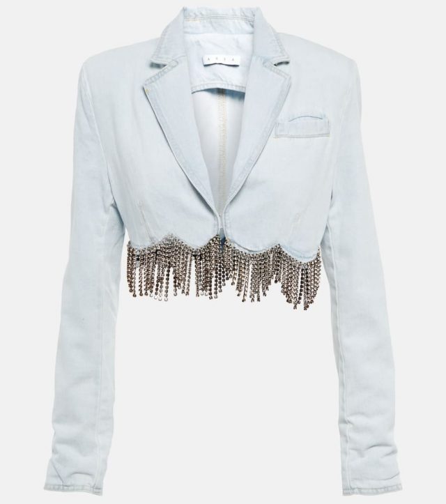 Area Embellished cropped denim blazer