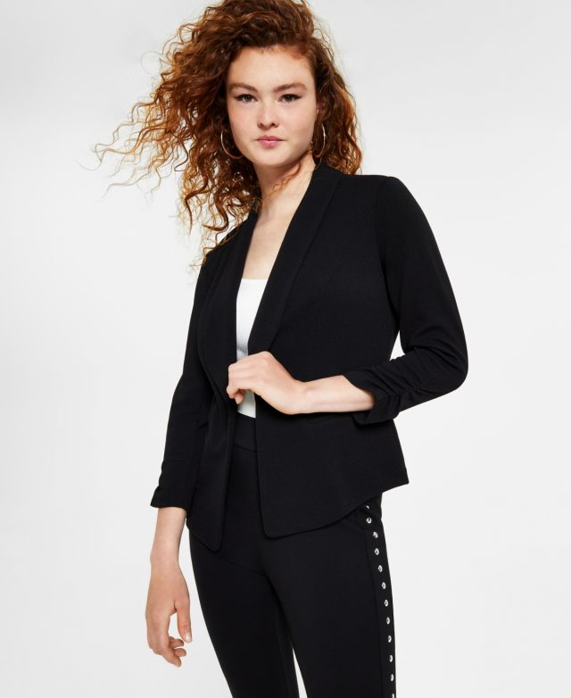 Bar Iii Petite 3/4-Sleeve Shawl-Collar Blazer, Created for Macy's - Deep Black