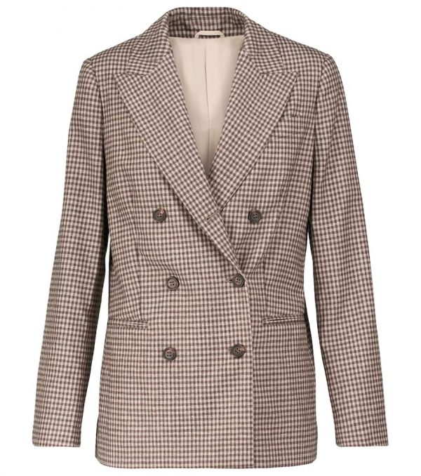 Brunello Cucinelli Checked wool, silk and linen blazer