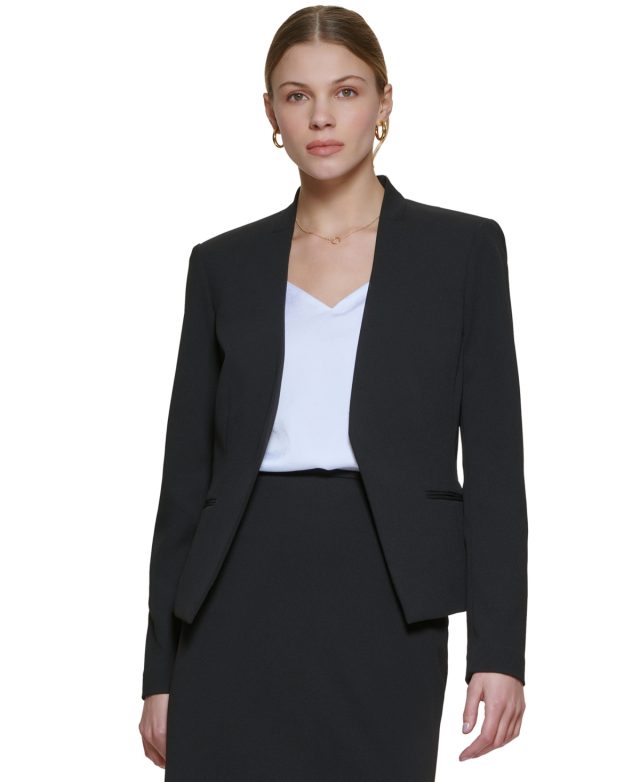 Calvin Klein Asymmetrical Open-Front Blazer, Regular and Petite Sizes - Black