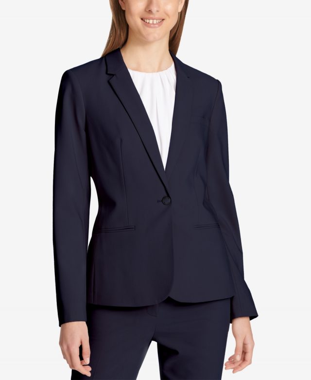 Calvin Klein Petite One-Button Blazer - Navy