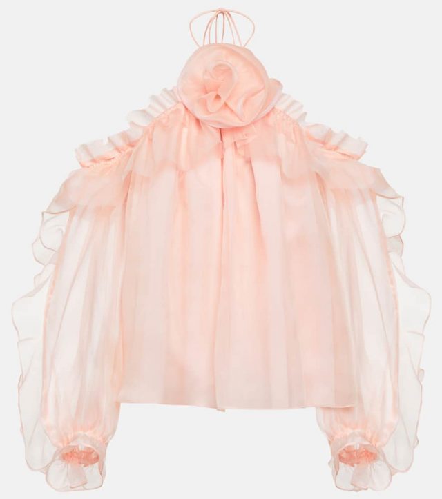 Carolina Herrera Floral-appliqué silk blouse