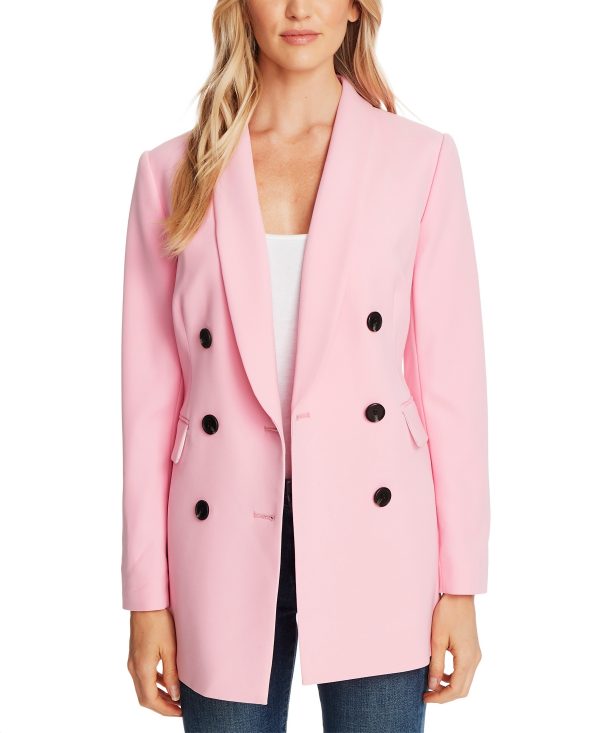CeCe Women's Long Sleeve Double Breasted Twill Blazer Jacket - Pink Begonia