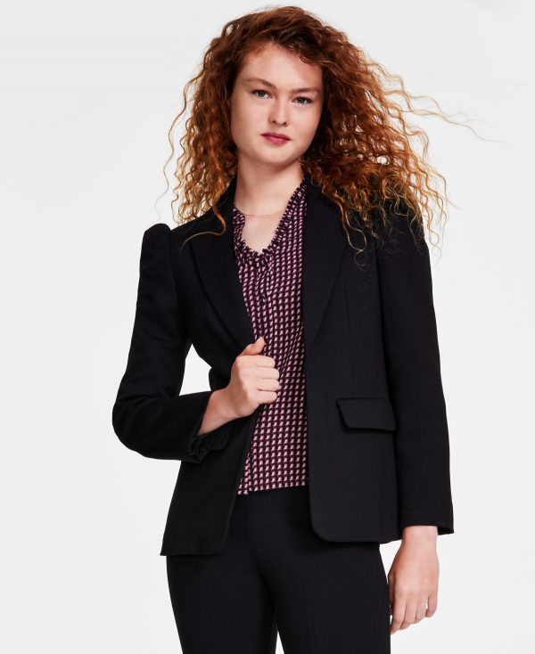 CeCe Women's Puff-Shoulder Open Front Long Sleeve Blazer - Rich Black