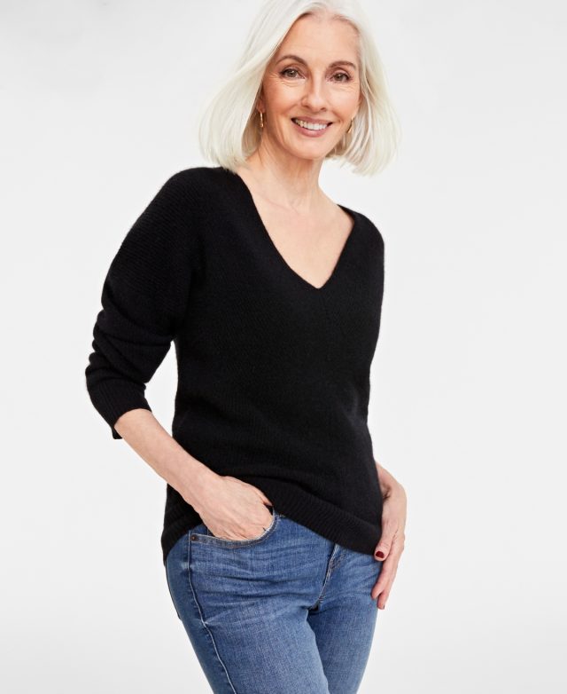 Charter Club Women's 100% Cashmere V-Neck Sweater, Created for Macy's - Classic Black