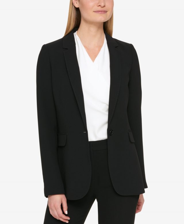 Dkny Petite Pick-Stitch Single-Button Blazer, Created for Macy's - Black