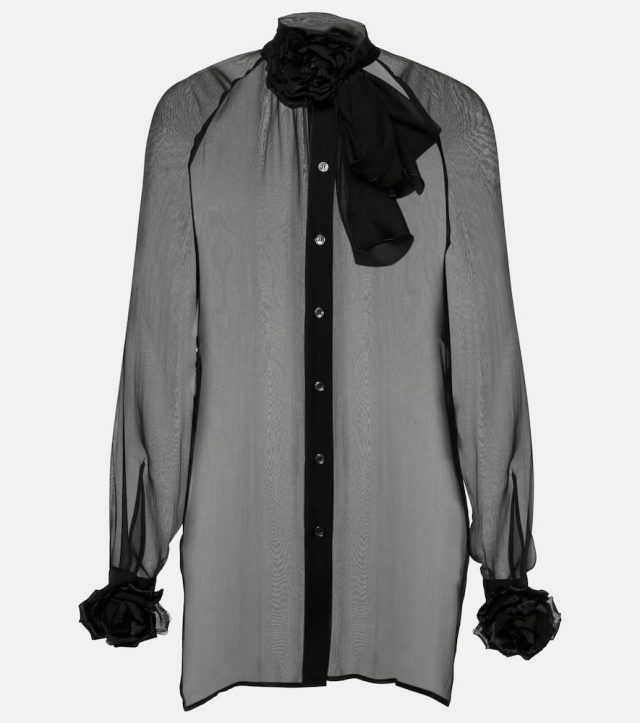 Dolce&Gabbana Floral-appliqué silk chiffon blouse