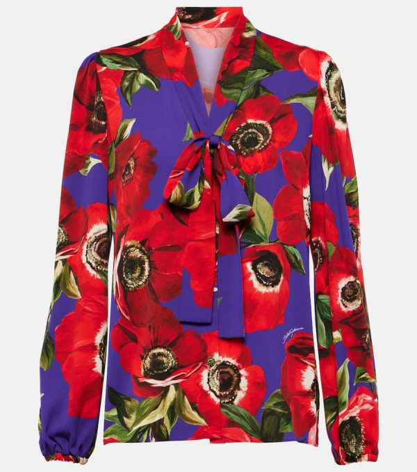 Dolce&Gabbana Tie-neck floral silk-blend blouse