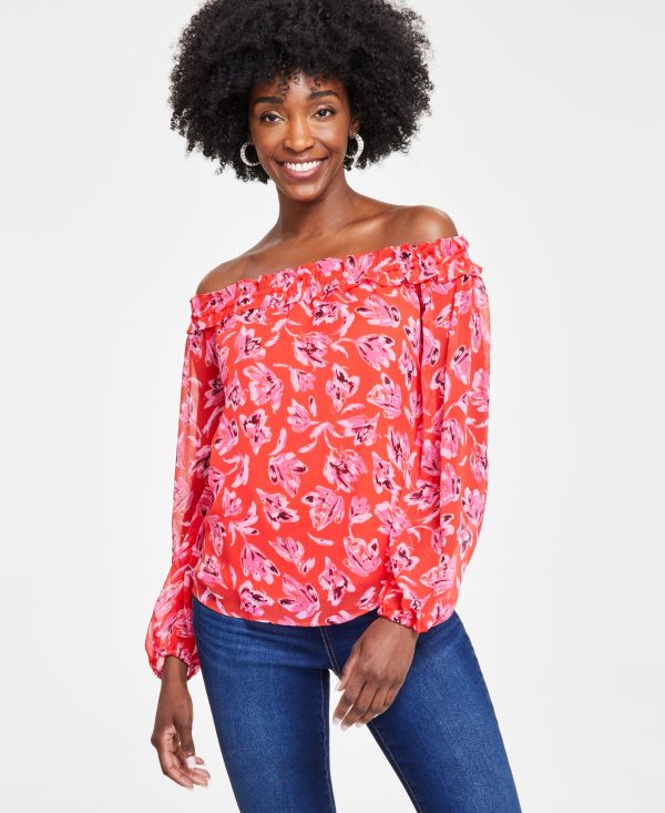 I.n.c. International Concepts Petite Off-The-Shoulder Printed Blouse, Created for Macy's - Bea Bouqouet