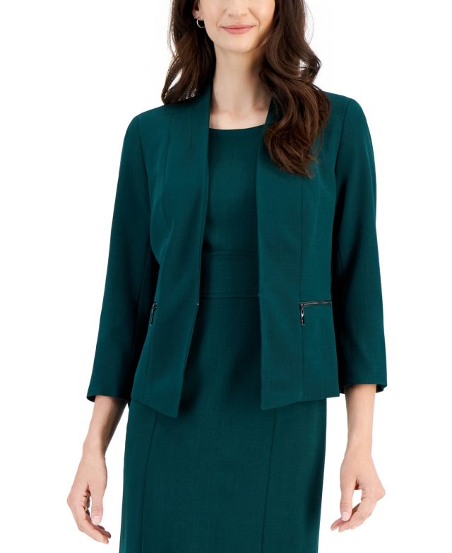 Kasper Women's 3/4-Sleeve Collarless Blazer - Evergreen