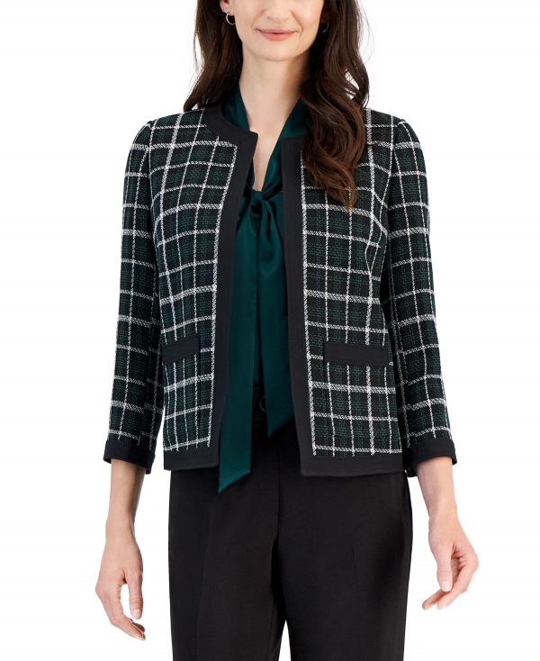 Kasper Women's Tweed 3/4-Sleeve Open-Front Blazer - Evergreen Multi