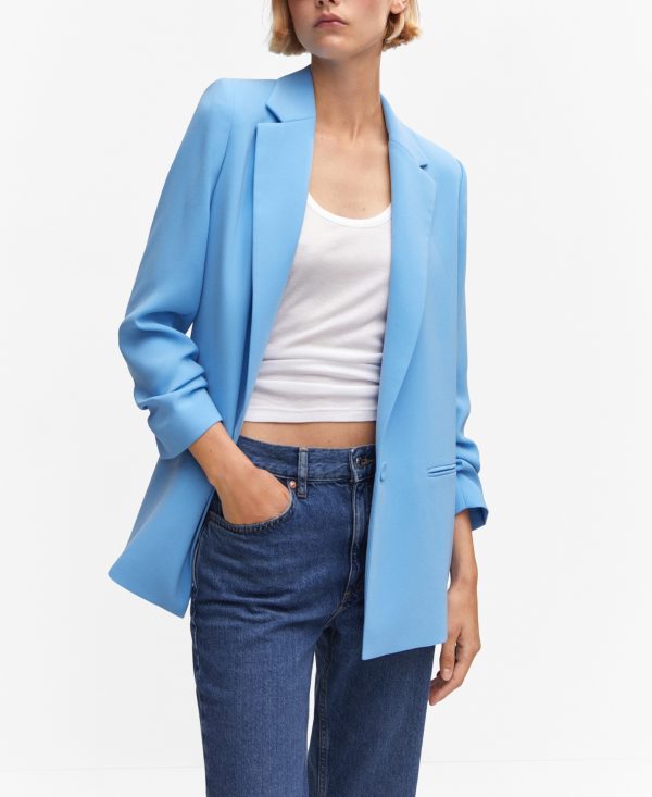 Mango Women's Flowy Suit Blazer - Sky Blue