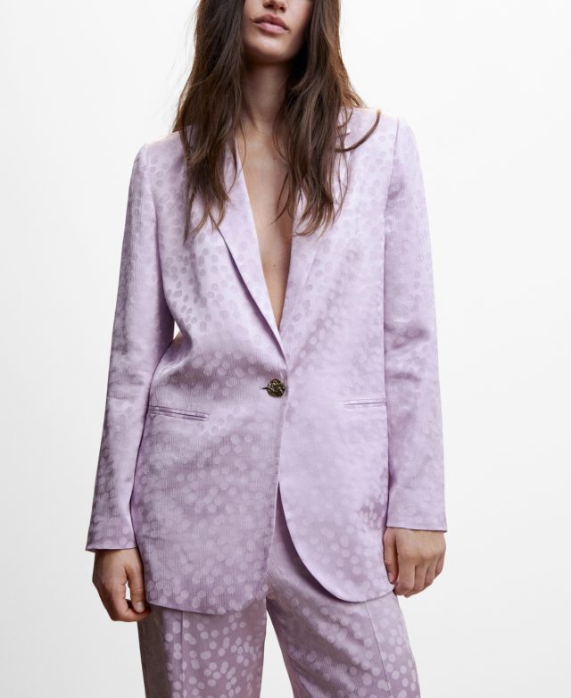Mango Women's Satin Printed Blazer - Light, Pastel Purple