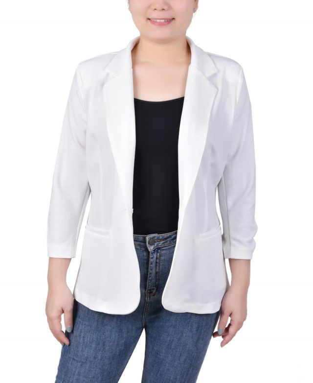 Ny Collection Petite 3/4 Sleeve Scuba Crepe Blazer - White