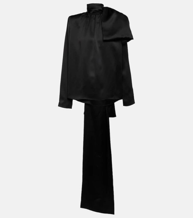 Saint Laurent Gathered silk satin blouse