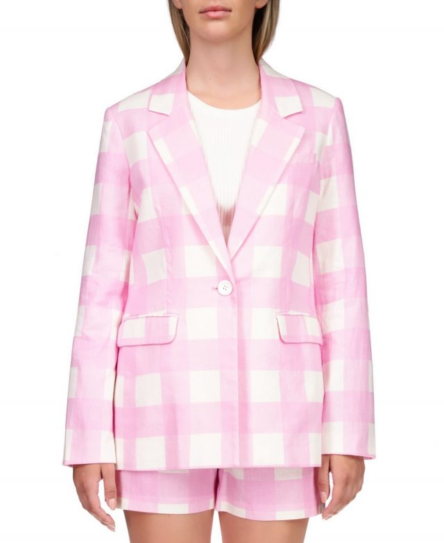 Sanctuary Women's Kora Printed One Button Blazer - Cotton Candy Gingham