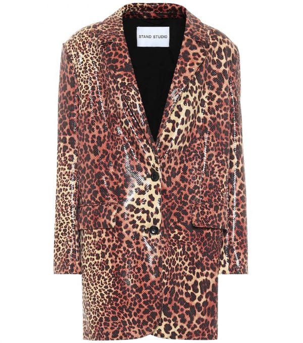 Stand Studio Juniper leopard-print faux leather blazer