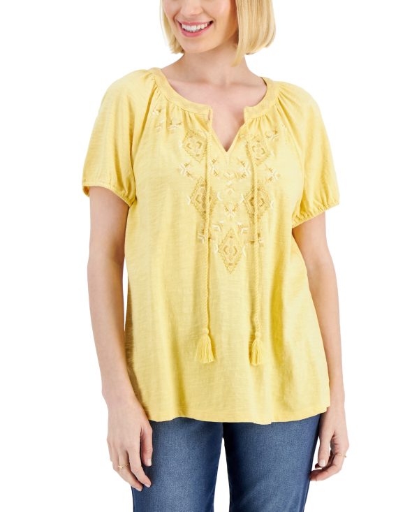 Style & Co Petite Split-Neck Summer Blouse Top, Created for Macy's - Mellow Sun