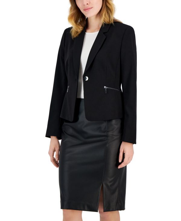 Tahari Asl Women's Long-Sleeve Zip-Pocket Blazer - Black