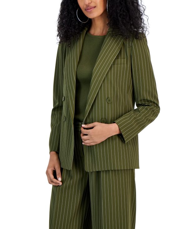 Tahari Asl Women's Notched-Lapel Double-Breasted Blazer - Olive/ivory