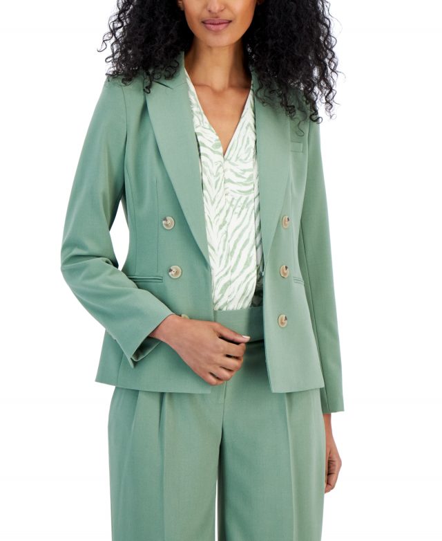 Tahari Asl Women's Peak-Lapel Faux-Double-Breasted Blazer - Fern Green
