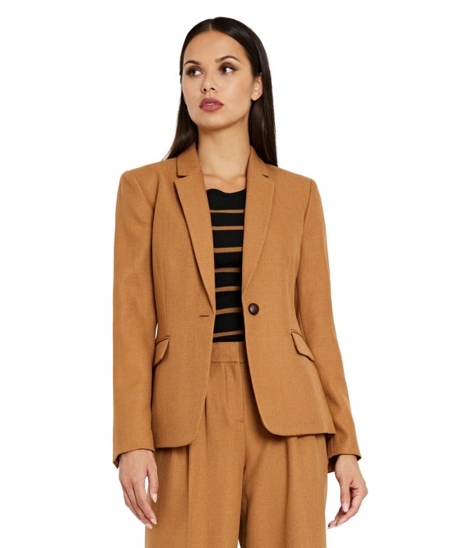 Tahari Asl Women's Peak-Lapel Single-Button Long-Sleeve Blazer - Saddle