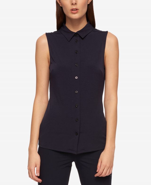 Tommy Hilfiger Women's Sleeveless Button-Up Blouse - Midnight