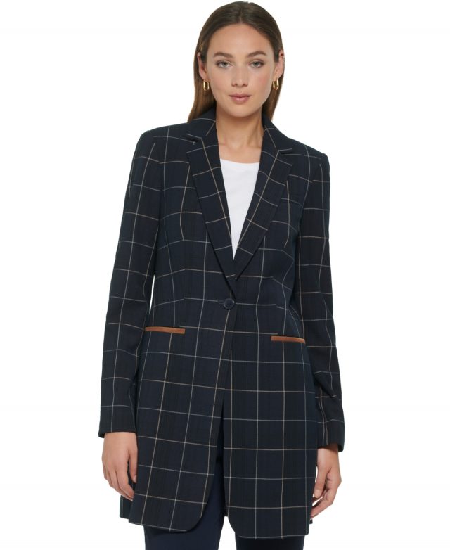 Tommy Hilfiger Women's Windowpane One-Button Blazer - Midnt/grey