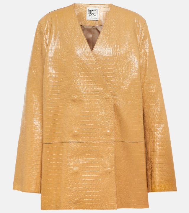 Toteme Double-breasted croc-effect leather blazer