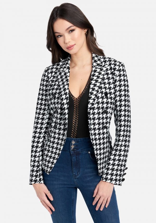 Twill Houndstooth Double Breasted Blazer Jacket