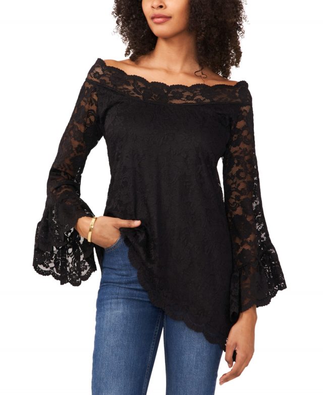 Vince Camuto Women's Off-The-Shoulder Lace Blouse - Rich Black