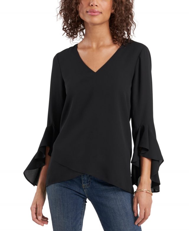 Vince Camuto Women's V-neck Flutter Sleeve Blouse - Electric Glow