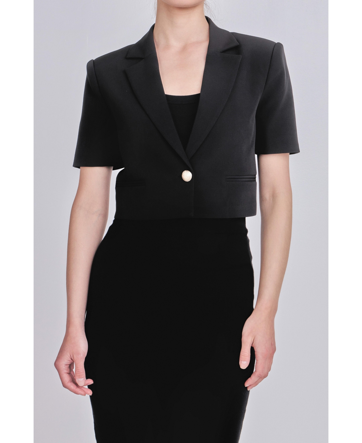 Women's Cropped Short Sleeve Blazer - Black