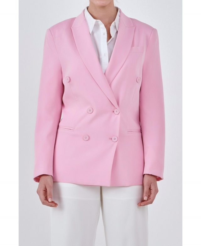 Women's Double Breast Basic Blazer - Pink