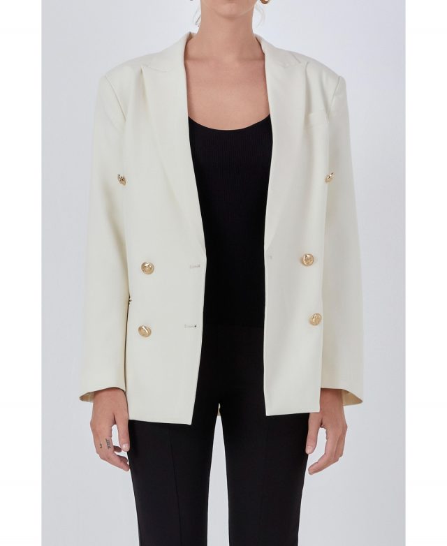 Women's Double Breasted Suit Blazer - Ecru