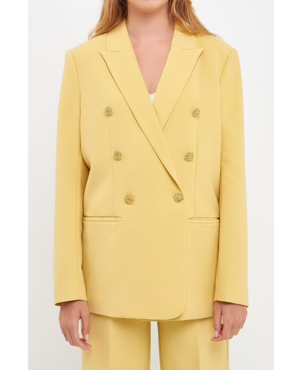 Women's Gold Buttoned Structured Blazer - Daffodil