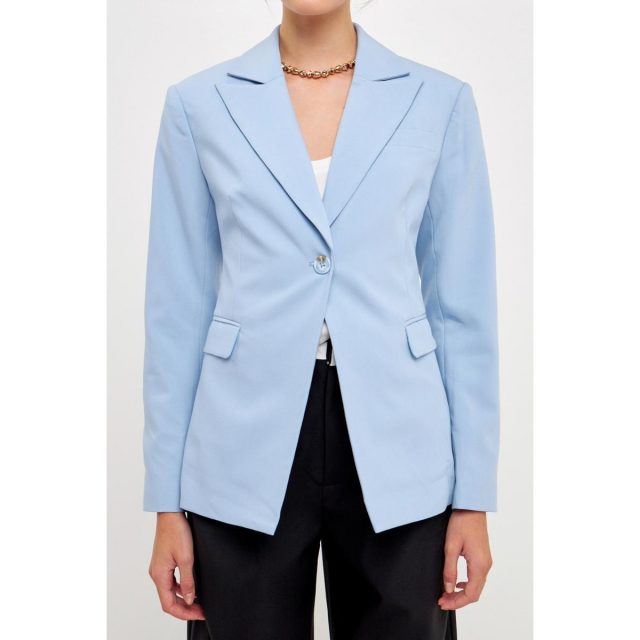 Women's One Button Fitted Blazer - Light blue